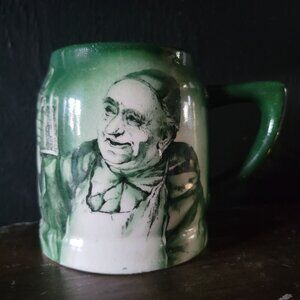 Antique Manning Bowman Stein Monk with Beer Keg, Small Green Stein *No Lid